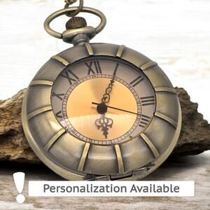Golden Sundial Pocket Watch - Vintage Roman Numeral Antique Bronze Timepiece